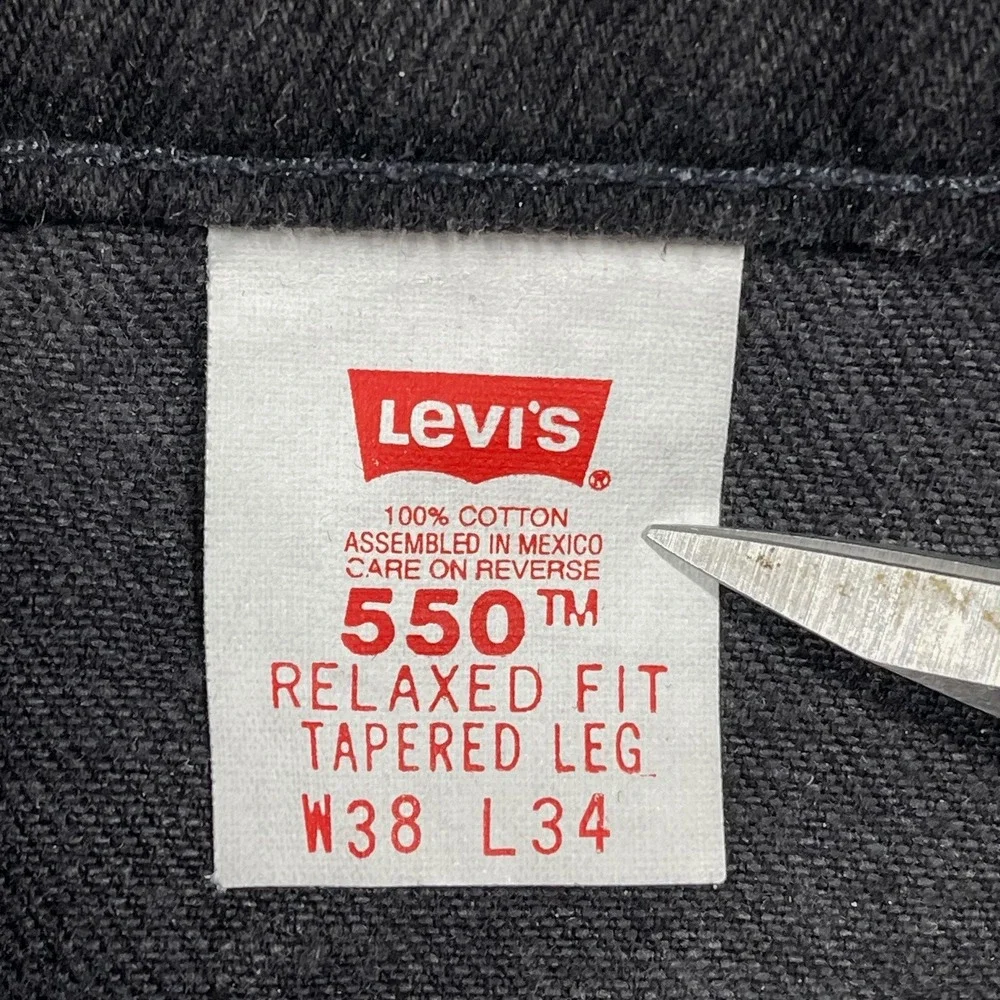 VTG 90's Orange Tab‎ Levis 550 Mens Black Relaxed Fit Tapered Jeans 38(36.5)x34